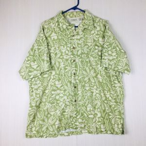 L.L. BEAN Men's Short Sleeve Green Tropical Button Up Pocket Collared Shirt L